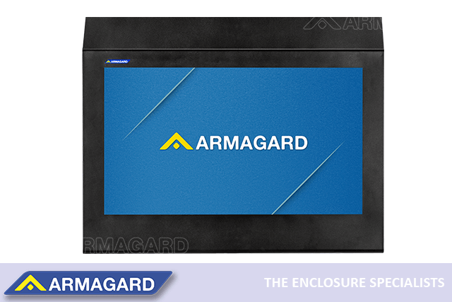 Front view of Armagard's TV enclosure for behavioural health