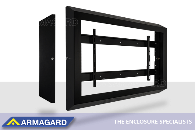 Side view of the ligature-resistant TV enclosure with sloped top