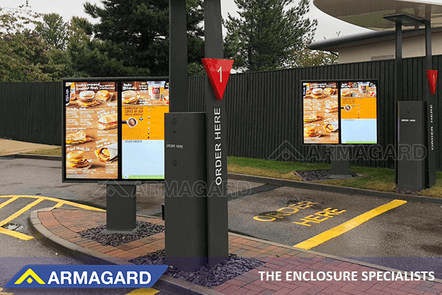 Double-screen Samsung OH55F outdoor digital menu boards at McDonald's