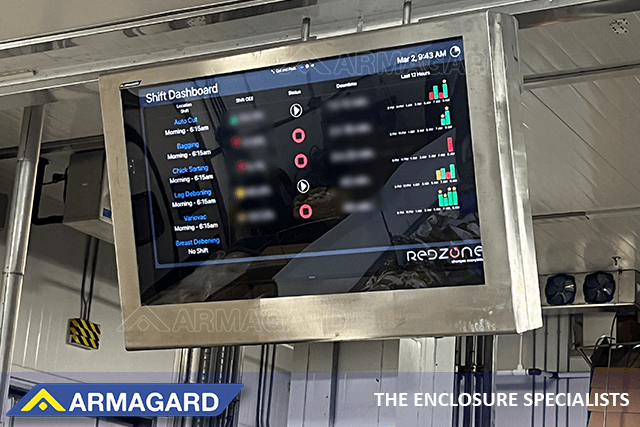 70" washdown food production software display showing Redzone software