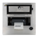 Closed with open flap and Zebra ZD421, front facing desktop thermal printer cabinet