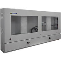 Dual monitor dustproof workstation enclosure designed for challenging workshop conditions