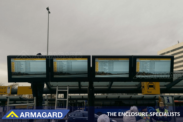 Armagard weatherproof airport digital signage installed at Schiphol airport