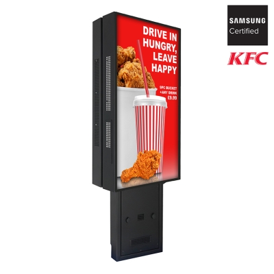 A KFC digital drive thru menu boards with meal advertisement