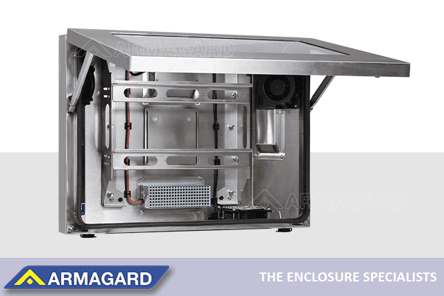 Bacteria- and corrosion-resistant IP66 stainless steel monitor enclosure