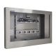 Closed, left-facing food manufacturing digital signage cabinet