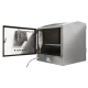 Open, rear right facing stainless steel PC enclosure