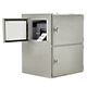 Heated printer enclosure corner view with installed Zebra ZT411 industrial printer