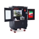 Open view of waterproof BIM station on castors featuring 42" display and office setup