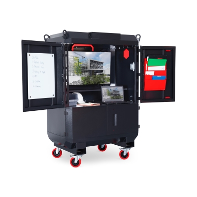 Open view of the mobile, waterproof BIM station with 42" display