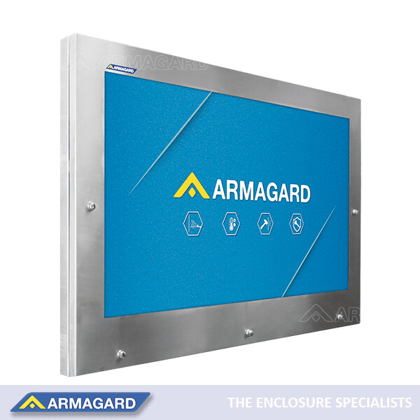 Armagard IP69K waterproof screen chassis to protect a screen in areas where equipment is washed