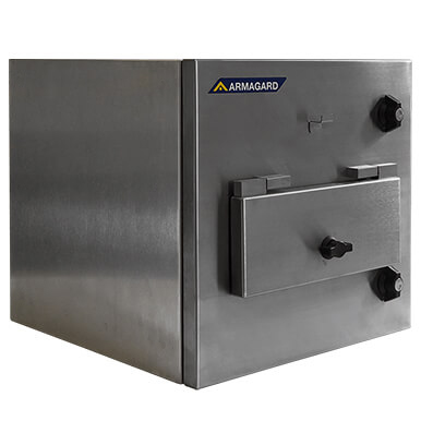 Left-side view of a stainless-steel Zebra ZD421 waterproof barcode printer enclosure