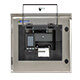 Front view of the Zebra ZT620 cleanroom printer enclosure with a printer installed