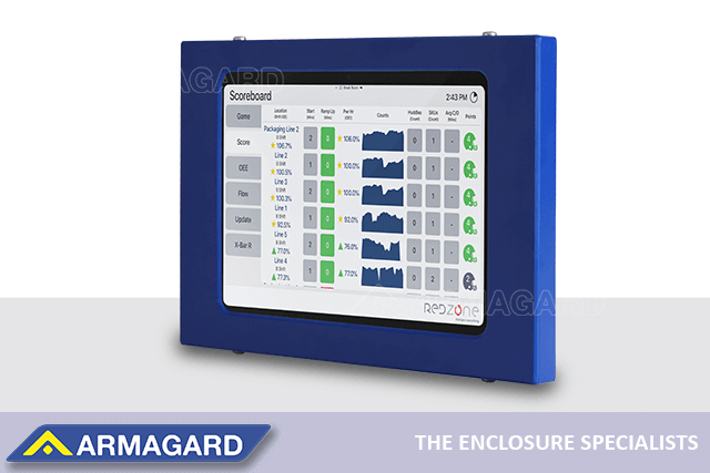 Front-left facing view of the IP65 tablet enclosure for washdown locations