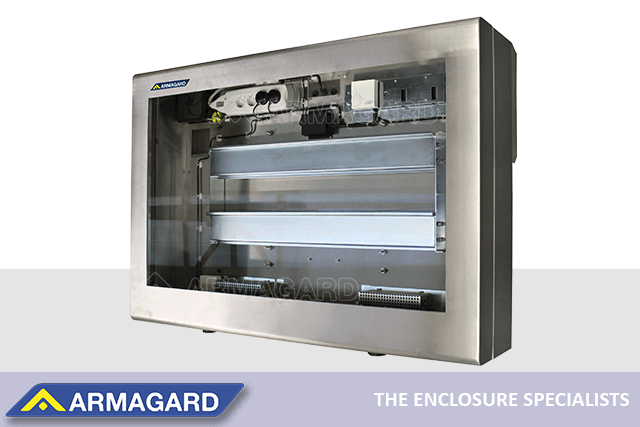 Waterproof LCD enclosure for TV screen protection in hygienic industries