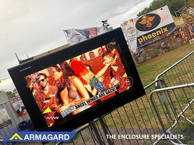 outdoor digital screen enclosure at a festival