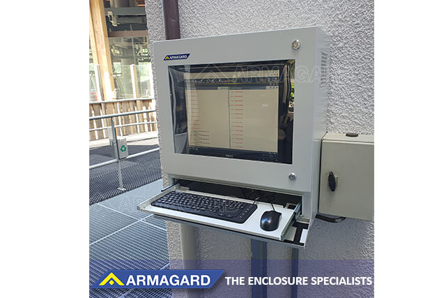 Wall-mounted shop-floor computer workstation with keyboard tray